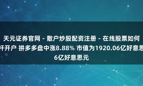天元证券官网 - 散户炒股配资注册 - 在线股票如何杠杆开户 拼多多盘中涨8.88% 市值为1920.06亿好意思元